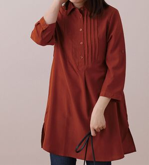 BELLUNA（ベルーナ）の「麻調素材ピンタックデザインチュニック（チュニック）」｜オレンジ