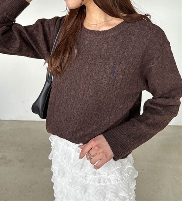 RANAN（ラナン）の「＜U.S.POLO ASSN.ユーエスポロアッスン＞ ワンポイントケーブルニット（ニット・セーター）」｜ブラウン