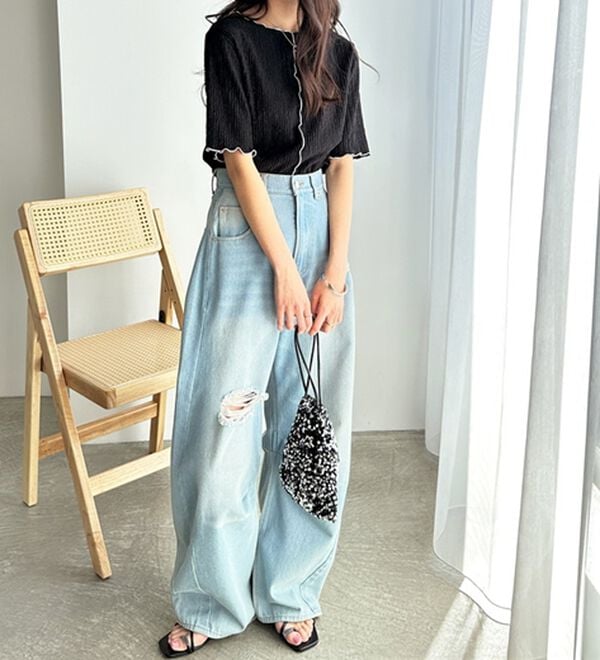 GeeRA（ジーラ）の「前後２ＷＡＹ配色メロー５分袖カットソー（カットソー）」｜詳細画像