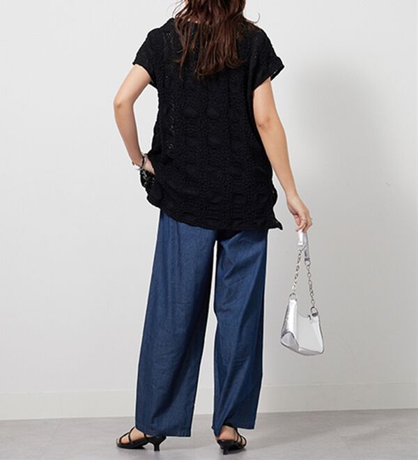 GeeRA（ジーラ）の「【接触冷感】穿いて感激！キレイ見えする楽ちんワイドデニムパンツ（ワイドパンツ・ガウチョ）」｜詳細画像