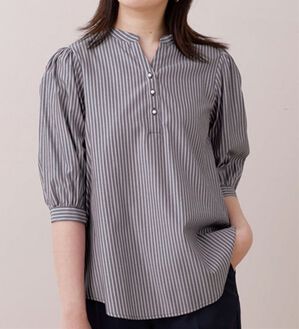 BELLUNA（ベルーナ）の「ストライプ素材パール使いブラウス（ブラウス）」｜ブルーストライプ