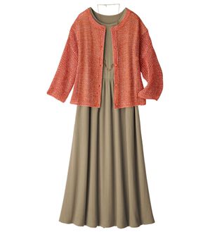 ルフラン（ルフラン）の「爽やか！メッシュニット＆ロングワンピース（アンサンブル）」｜オレンジ系
