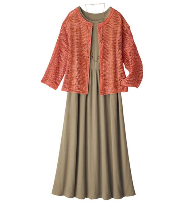 ルフラン（ルフラン）の「爽やか！メッシュニット＆ロングワンピース（アンサンブル）」｜オレンジ系