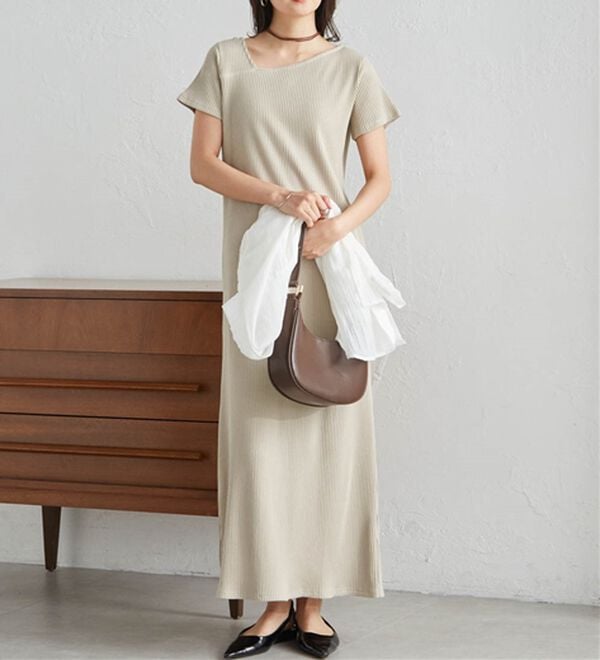 RANAN（ラナン）の「アシメネックハーフスリーブリブワンピース（その他ワンピース）」｜詳細画像