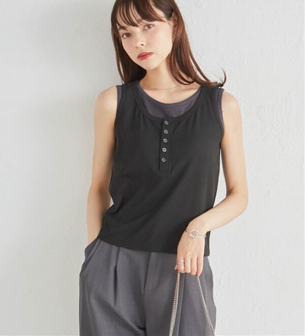 RANAN（ラナン）の「カップ付きレイヤードヘンリーネックタンクトップ（カットソー）」｜詳細画像