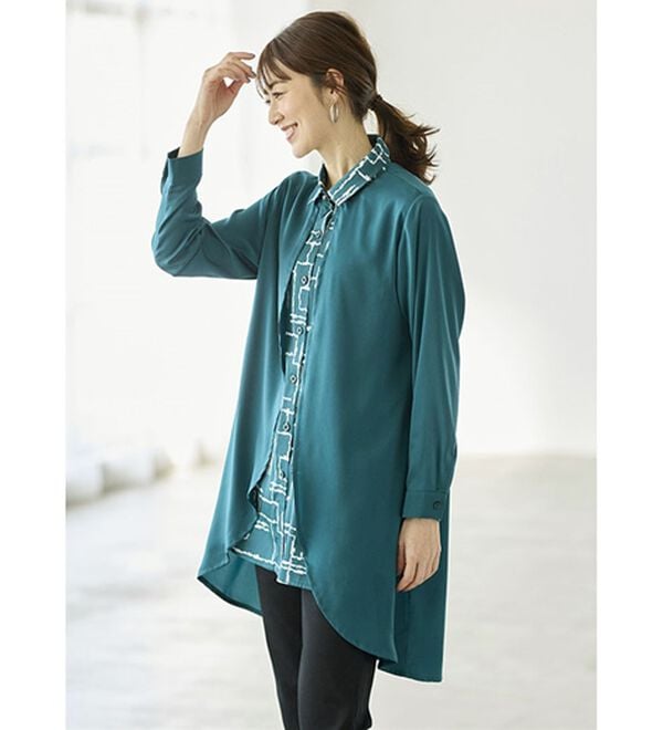 BELLUNA（ベルーナ）の「視覚効果で細見えシャツ重ね着風チュニック（チュニック）」｜詳細画像