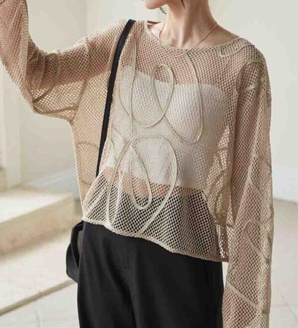 RANAN（ラナン）の「コード刺繍シアーメッシュTシャツ（カットソー）」｜詳細画像