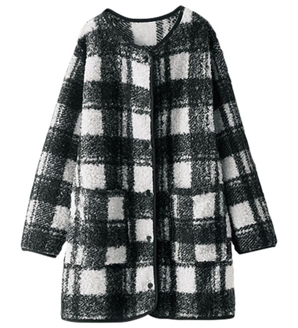 BELLUNA（ベルーナ）の「プードルボア素材ビッグチェック柄コート（ハーフコート）」｜詳細画像