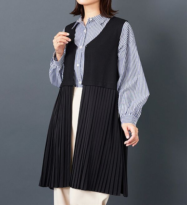BELLUNA（ベルーナ）の「【Ｌａｇｒｉｌｕａ】異素材切替プリーツロングベスト（ジレ）」｜詳細画像