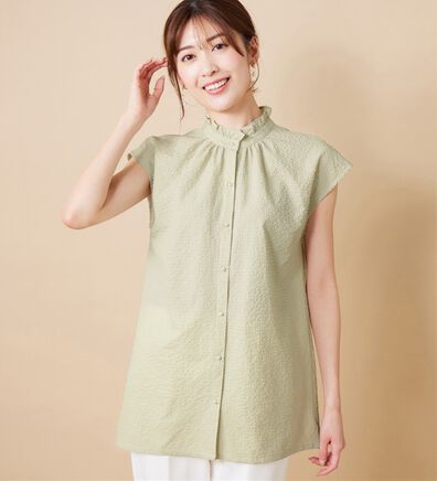 alotta（アロッタ）の「【接触冷感】ぽこぽこ素材フリル衿チュニックブラウス（ブラウス）」