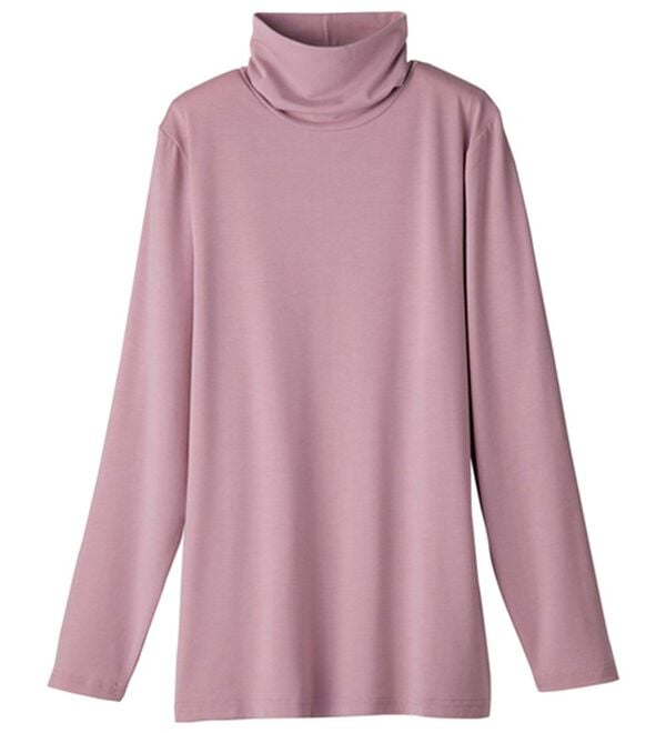 「うるおい椿オイル加工ぽかぽかハイネック（カットソー）」｜ローズグレー