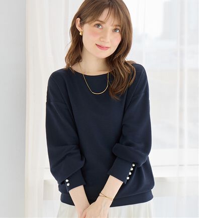 alotta（アロッタ）の「パール調ボタン柔らかカットソーゆるトップス（カットソー）」