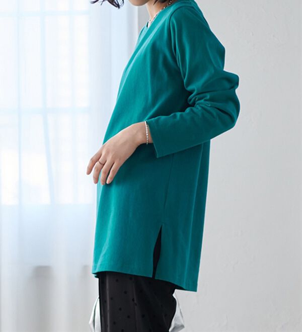 RANAN（ラナン）の「＜ＢＣ＞綿１００％×吸湿発熱！あったか裾スリットロングプルオーバー（カットソー）」｜詳細画像