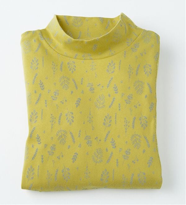 BELLUNA（ベルーナ）の「【選べる衿】肌に優しい綿１００％暖か発熱素材プルオーバー＜ベルホット　コットン＞（カットソー）」｜ボタニカル柄(ライム)