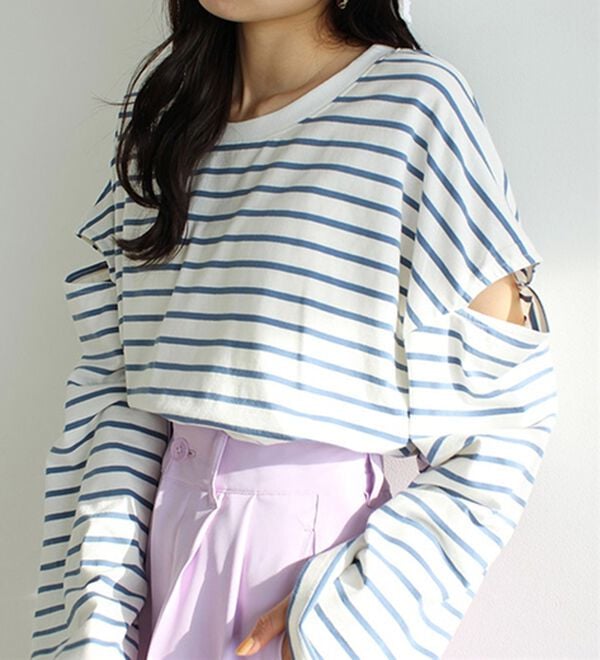 GeeRA（ジーラ）の「袖スリットボーダーカットソー（カットソー）」｜詳細画像