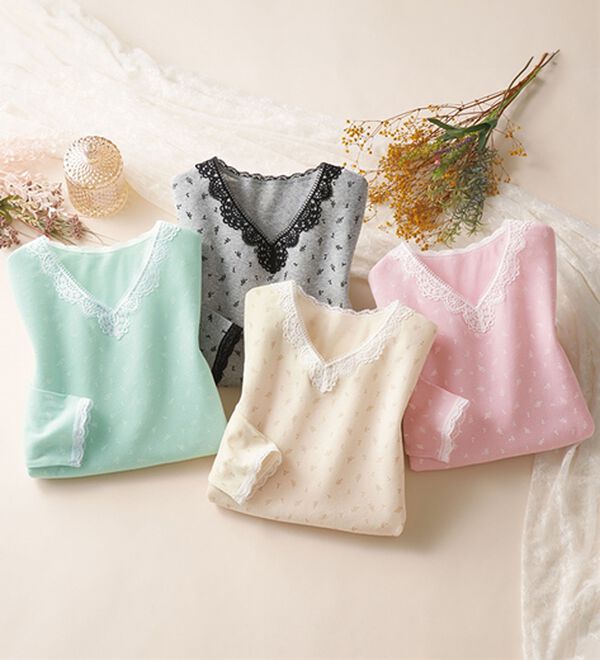 「【４色組】綿１００％ケミカルレースのインナー（肌着・インナーウェア）」｜4色組