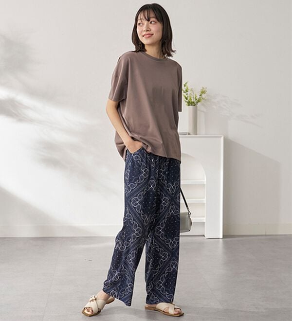 BELLUNA（ベルーナ）の「楊柳サラサラ素材プリントイージーパンツ（フルレングスパンツ）」｜詳細画像