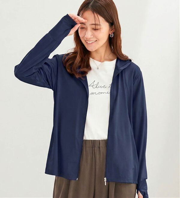 BELLUNA（ベルーナ）の「ヒンヤリ＆ＵＶ対策軽量パーカー（その他ジャケット）」｜ネイビー