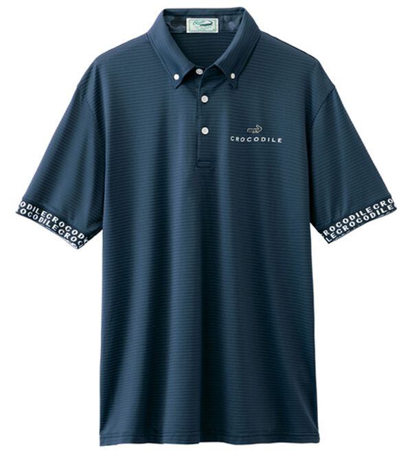 「＜クロコダイル＞接触冷感シャドーボーダーポロ（メンズポロシャツ）」｜ネイビ－