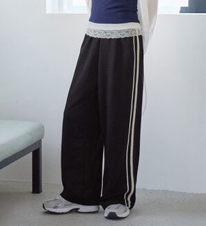 CHAN ME（チャンミ）の「ダブルレーススウェットパンツ（フルレングスパンツ）」｜ブラック