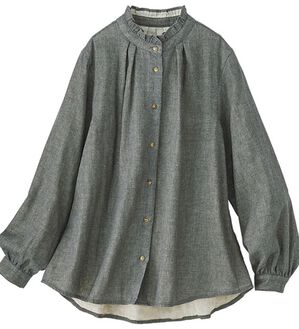 BELLUNA（ベルーナ）の「オーガニックコットンダブルガーゼブラウス（ブラウス）」｜チャコール