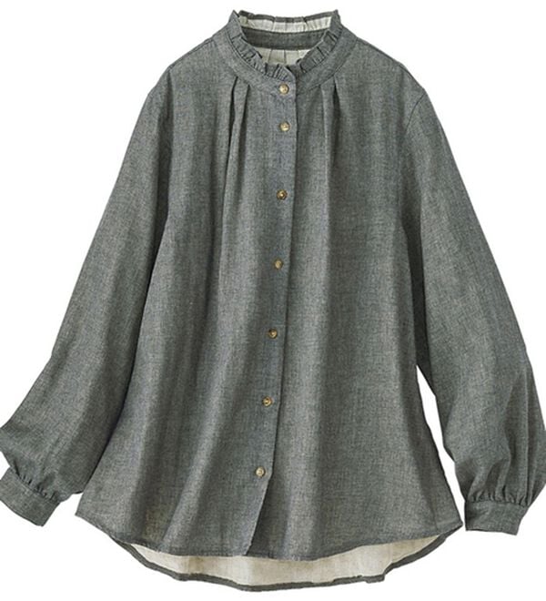 BELLUNA（ベルーナ）の「オーガニックコットンダブルガーゼブラウス（ブラウス）」｜チャコール