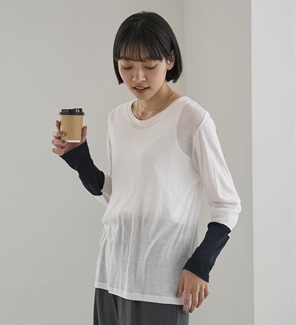 BELLUNA（ベルーナ）の「綿１００％配色シアープルオーバー（カットソー）」｜詳細画像