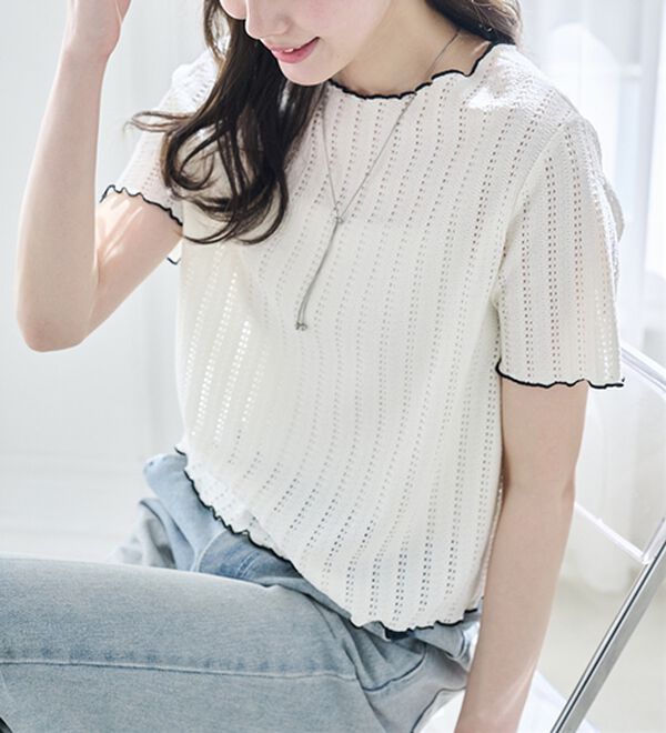 RANAN（ラナン）の「透かし柄メロー配色Ｔシャツ（カットソー）」｜詳細画像