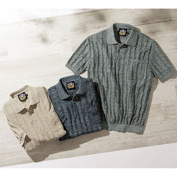 「＜ヘリンボーンクラブ＞日本製和紙入り涼感ニットポロシャツ（メンズポロシャツ）」｜詳細画像