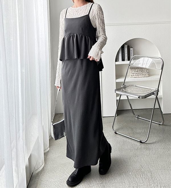 GeeRA（ジーラ）の「楽ちん！ペプラムキャミワンピース（カットソーワンピース）」｜詳細画像