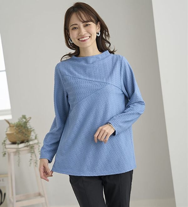 BELLUNA（ベルーナ）の「波柄ジャカード切替デザインプルオーバー（カットソー）」｜詳細画像