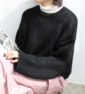 GeeRA（ジーラ）の「起毛ショート丈ニットプルオーバー（ニット・セーター）」｜ブラック