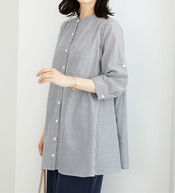 BELLUNA（ベルーナ）の「フランス綾ドレープ使いシャツチュニック（チュニック）」｜詳細画像