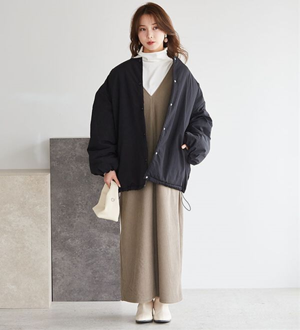 RANAN（ラナン）の「ノーカラーオーバーサイズ中わたブルゾン（ハーフコート）」｜詳細画像