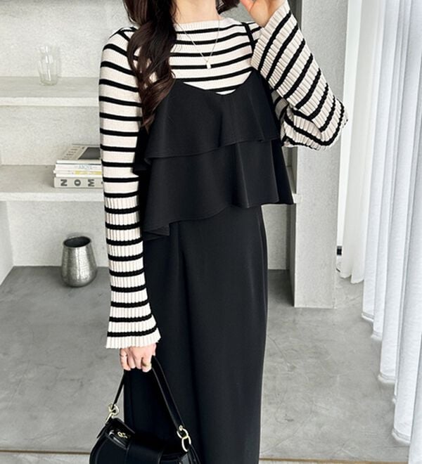 GeeRA（ジーラ）の「フリルキャミワンピース（カットソーワンピース）」｜ブラック