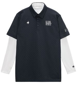 「＜ルコック＞３ＷＡＹチェックジャカード半袖シャツ＆インナーシャツ（メンズポロシャツ）」｜ネイビー