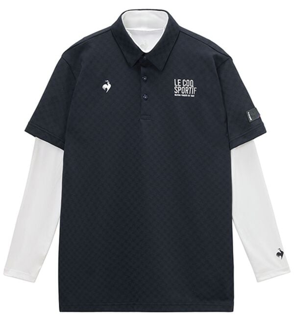 「＜ルコック＞３ＷＡＹチェックジャカード半袖シャツ＆インナーシャツ（メンズポロシャツ）」｜ネイビー