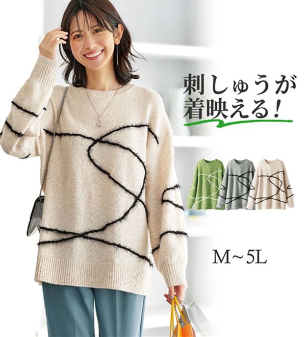 BELLUNA（ベルーナ）の「線描きジャカードニットプルオーバー（ニット・セーター）」｜詳細画像