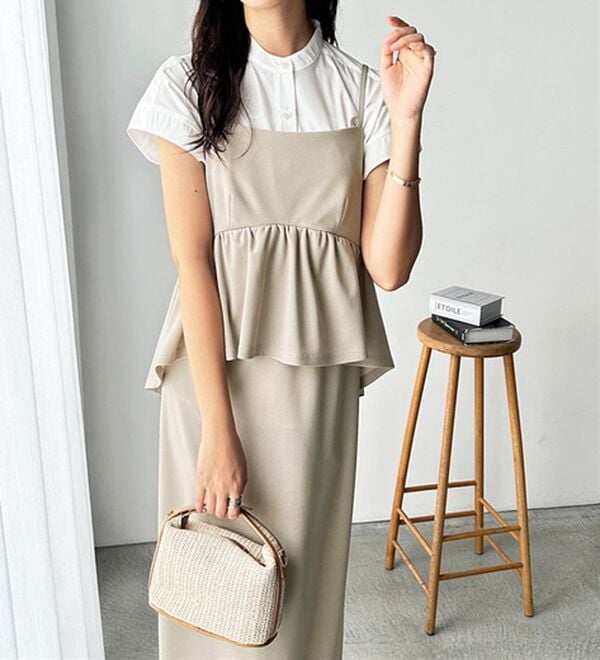 GeeRA（ジーラ）の「楽ちん！ペプラムキャミワンピース（カットソーワンピース）」｜詳細画像