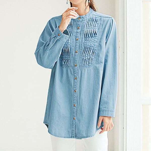 BELLUNA（ベルーナ）の「オーガニックコットンデニムタックブラウス（ブラウス）」｜詳細画像