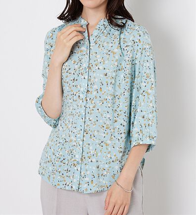 BELLUNA（ベルーナ）の「【接触冷感】レーヨン素材ギャザー使いプリントブラウス（ブラウス）」