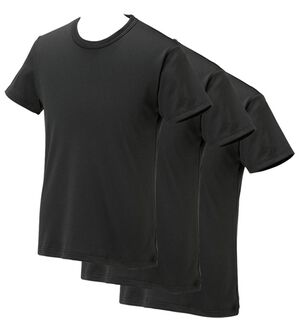 「【３枚組】サーモケア（Ｒ）綿混裏起毛インナー（メンズ肌着・インナーウェア）」｜ブラック3枚組 半袖丸首