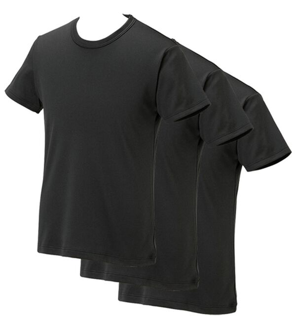 「【３枚組】サーモケア（Ｒ）綿混裏起毛インナー（メンズ肌着・インナーウェア）」｜ブラック3枚組 半袖丸首