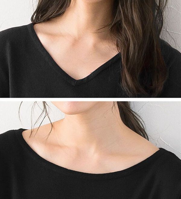 Pierrot（ピエロ）の「【選べる２ネック】シルクタッチフレンチスリーブニット（ニット・セーター）」｜詳細画像