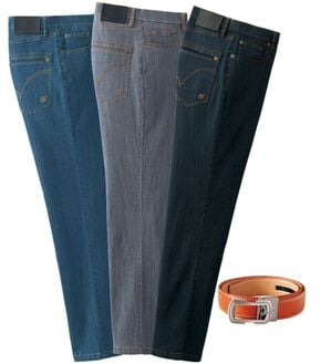 「＜コムルヴァン・オム＞涼感翡翠（ひすい）ジーンズ（メンズデニムパンツ）」｜3本組＋ベルト