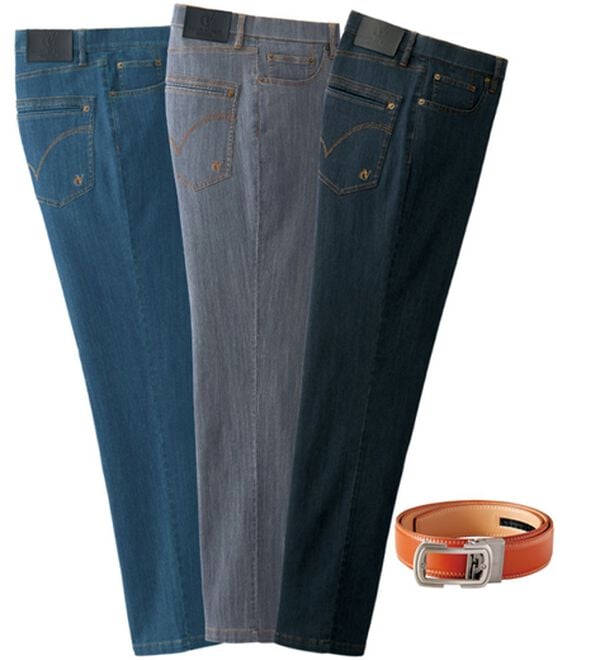 「＜コムルヴァン・オム＞涼感翡翠（ひすい）ジーンズ（メンズデニムパンツ）」｜3本組＋ベルト