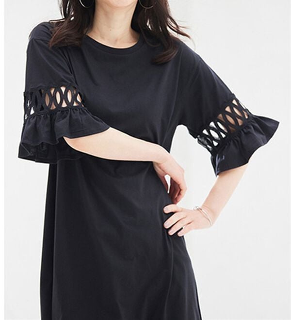 RANAN（ラナン）の「袖レース切替チュニックワンピース（チュニックワンピース）」｜詳細画像