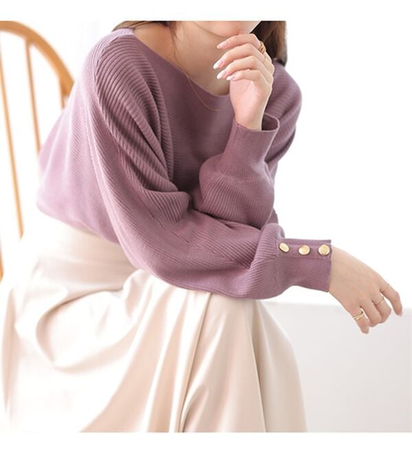 GeeRA（ジーラ）の「【長袖】袖ボタン付ドルマンニットトップス（ニット・セーター）」｜詳細画像