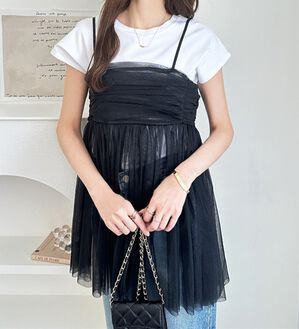 GeeRA（ジーラ）の「ラメチュールギャザーキャミチュニック（チュニック）」｜ブラック