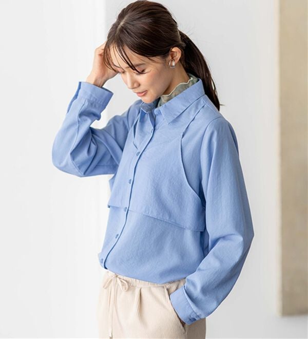 BELLUNA（ベルーナ）の「ビンテージ調素材レイヤード風チュニック（シャツ）」｜詳細画像